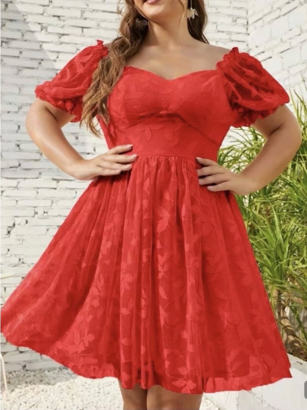 SBetro Plus 2XL Red Lace
Overlay Puff Sleeve Sweetheart
Mini Dress Coquette NWT